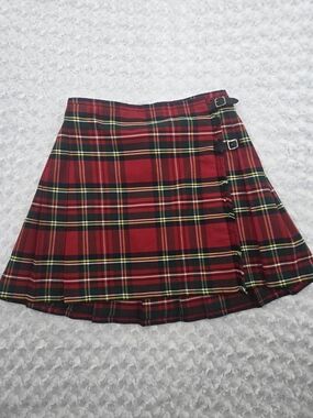 The Kilt Red Green Tartan Plaid Mini Skirt Side Buckle Size 18 (6978)